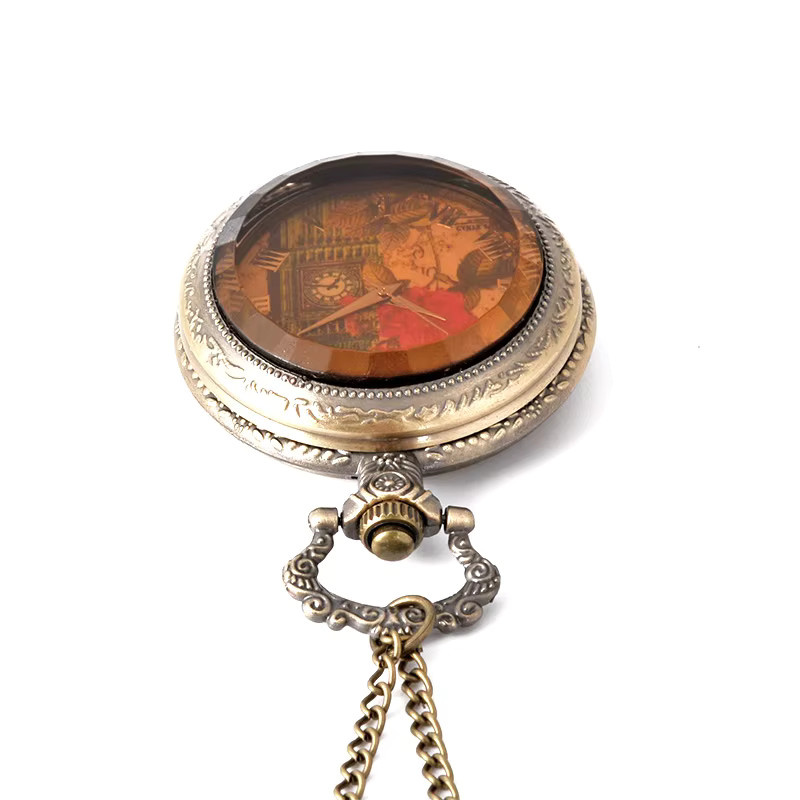 Halskette mit Taschenuhr, Messing, Gold, Quarz, Unisex - Bild 2
