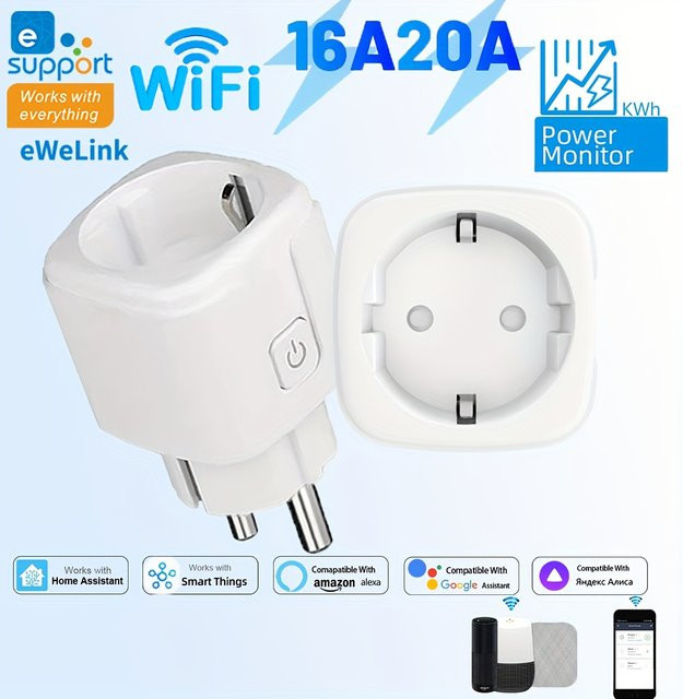 EWeLink Smart WiFi Steckdose in Weiß mit Timer-Funktion und Stromverbrauchsmessung, kompatibel mit Google Home und Alexa - Bild 1