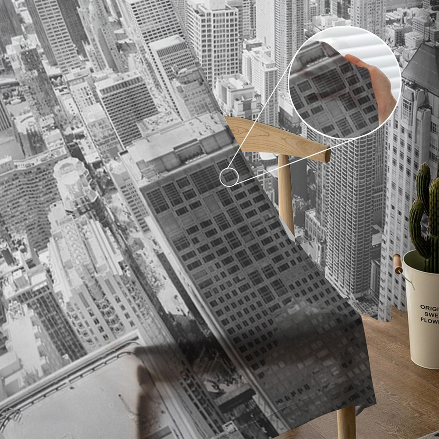Transparente Tüll-Voile-Vorhänge mit Chicago Stadtsilhouette für Wohnzimmer und Küche, Breite: 135 cm, Höhe: 115 cm - Bild 2
