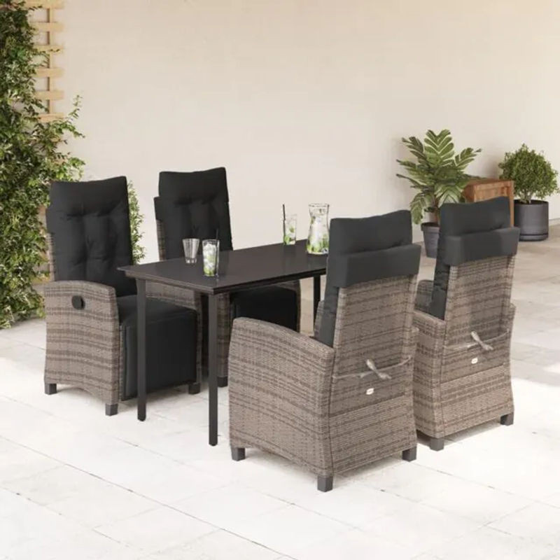 5-teilige Garten-Essgruppe aus Poly-Rattan mit Kissen in Grau von vidaxl - Bild 1