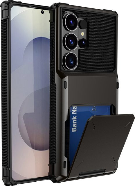 Handyhülle mit Kartenfach für Samsung Galaxy S24 S23 S25 FE S26 Ultra S22 S21 Plus A17 A07 A16 A06 A15 A35 A55 in Orange und Schwarz - Bild 1