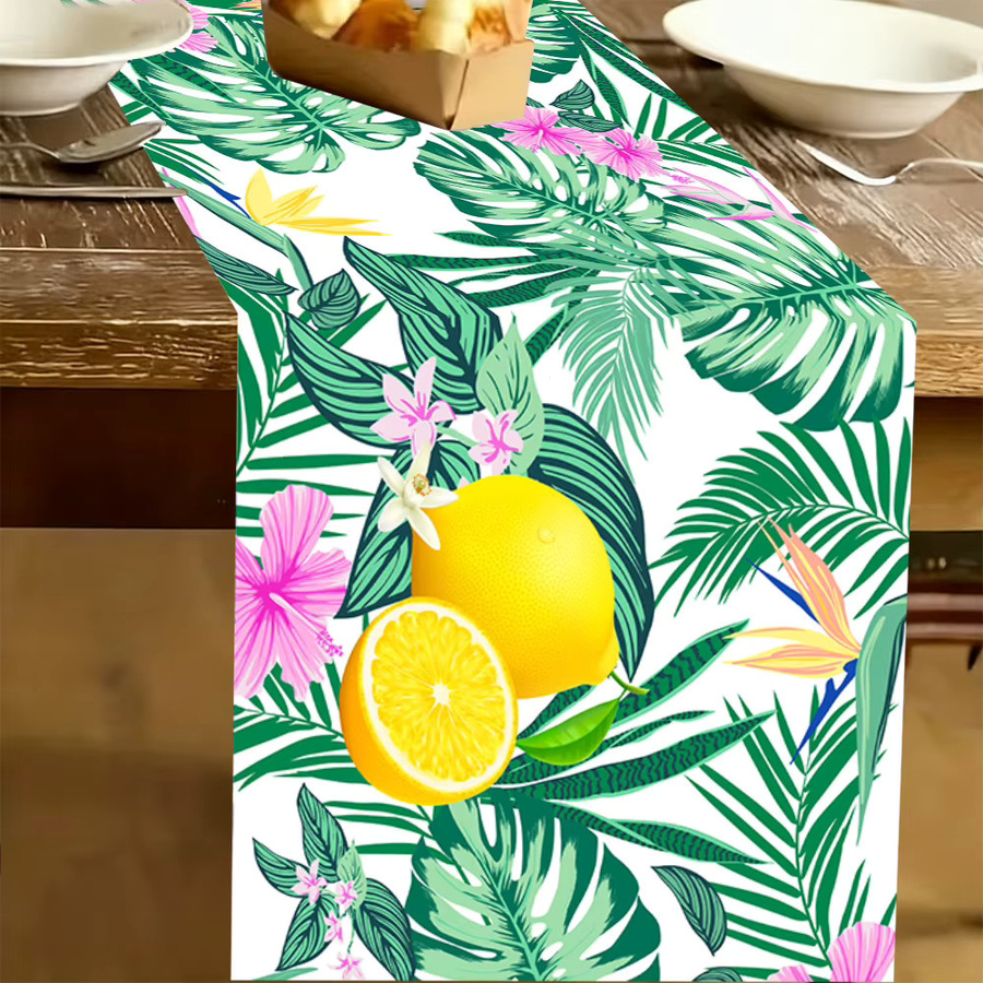OURFETE Tischläufer Hawaiianischer Stil mit tropischen Blättern und Zitronen, Mehrfarbig, B: 180 cm, T: 35 cm - Bild 3