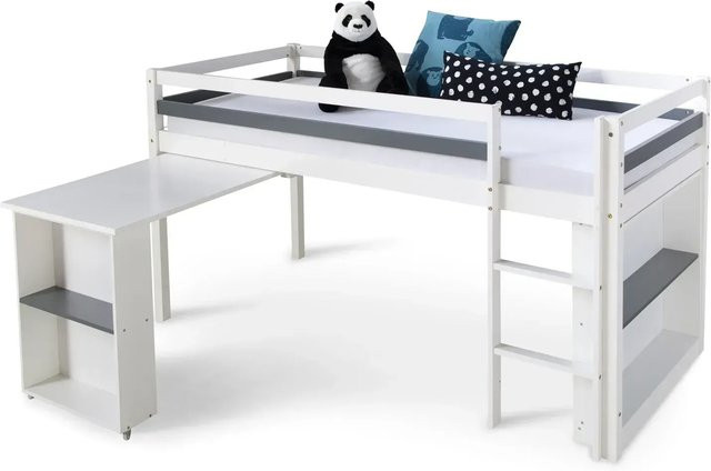 Homestyle4u Hochbett für Kinder aus Kiefernholz mit Schreibtisch in Weiß, B/T/H: 90 x 200 x 188 cm - Bild 1