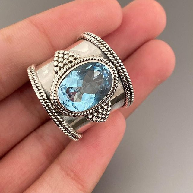 Huitan Ring, Messing, Silber, blauer Zirkonia, Damen - Bild 1