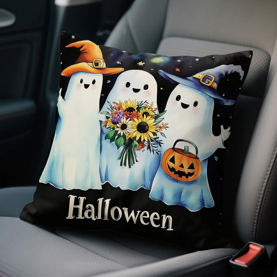 Halloween Kissenbezug mit Geist, Kürbis und Monster aus Polyester in Multicolor, B/H: 18 x 18 cm - Bild 2