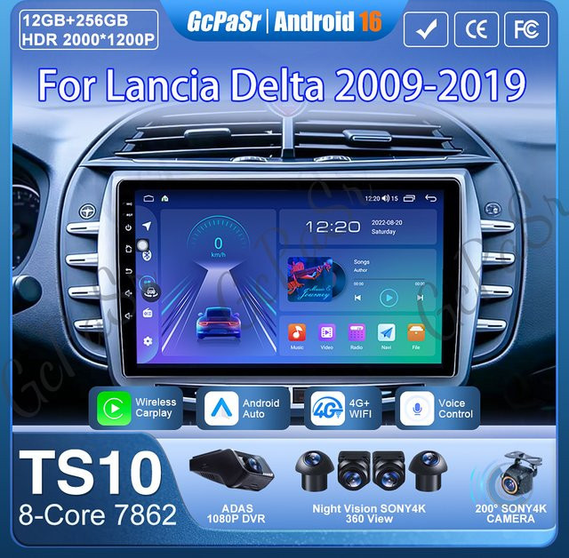 FengShiDa Android Autoradio mit Carplay und Android Auto für Lancia Delta 2009-2019, Navigation mit GPS und 5G Wifi, Schwarz - Bild 1