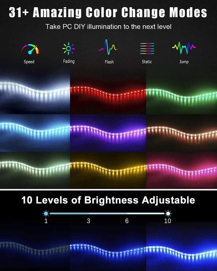 Merryle WS2812B ARGB LED Streifen, adressierbare RGBIC Digital Lichtleiste in Multicolour, 5V 3-Pin, kompatibel mit ASUS Aura Sync und MSI Mystic Light - Bild 3