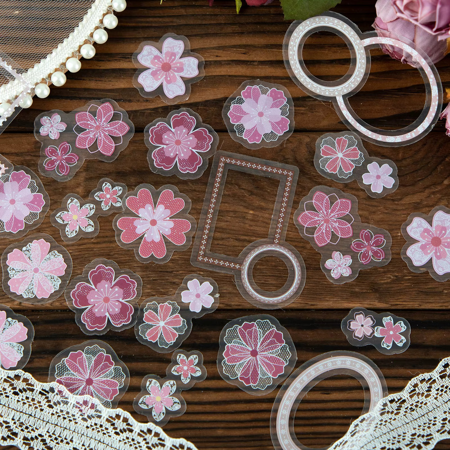 Etori Life Kirschblüten Aufkleber Pink Cherry Blossom Shadow, 15 Stück weiche rosa Sticker für Laptop, Handy und Gepäck - Bild 2