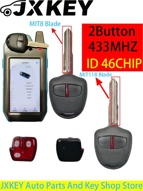 JXKEY 2er-Set 434MHz ID46 Chip Fernbedienung Autoschlüsselanhänger für Mitsubishi Lancer Outlander Shogun Pajero mit MIT8/MIT11R Blade in Schwarz - Bild 1