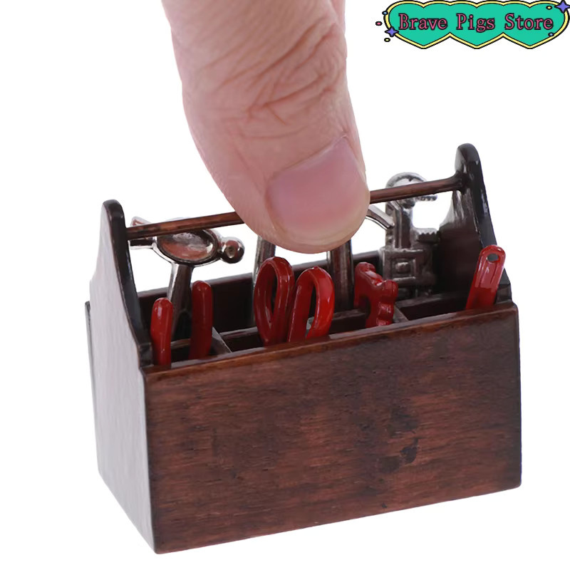 GCDHome Miniatur Holz Toolbox Set als Desktop Dekoration in Braun im rustikalen Design - Bild 2