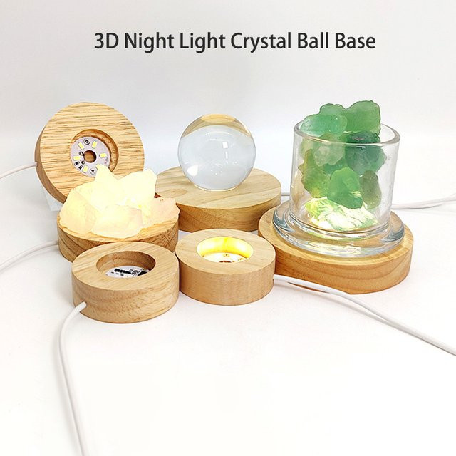 Cltgxdd USB-betriebenes 3D-Nachtlicht mit Kristallkugel und Massivholzsockel in Braun, warmweißes LED-Licht - Bild 1