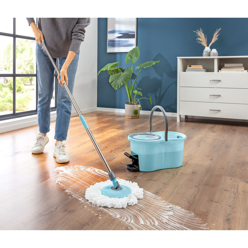 Genialo Spin Mop mit Wringer und Mikrofaser in Blau und Silber - Bild 2