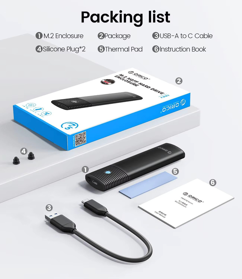 ORICO SATA SSD-Gehäuse USB 3.1 Typ C 5Gbps Externer Adapter für NGFF SSD B+M/B Key in Schwarz oder Pink - Bild 6