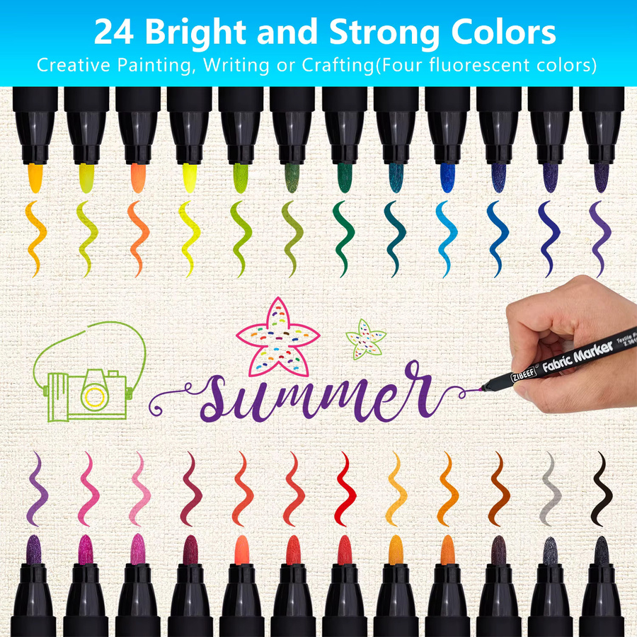 Haile Stoffmarker Set mit 12 Farben, Permanente Textilmarker mit feiner Spitze für Kinder zum Gestalten von T-Shirts und Schuhen, Mehrfarbig - Bild 5