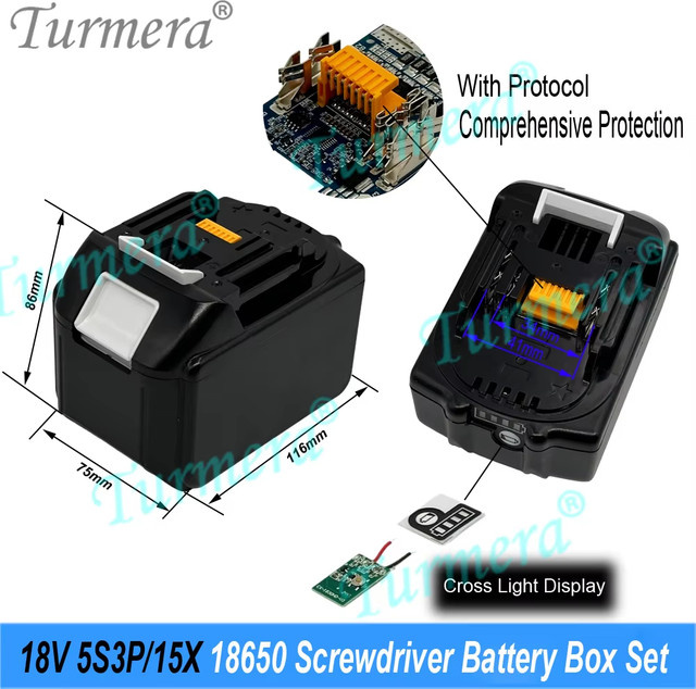Turmera Schraubendreher-Batteriegehäuse für BL1830 mit 30 A BMS und Torx, 18 V 21 V DIY 18650 Li-Ionen-Batteriehalter-Baugruppe - Bild 1