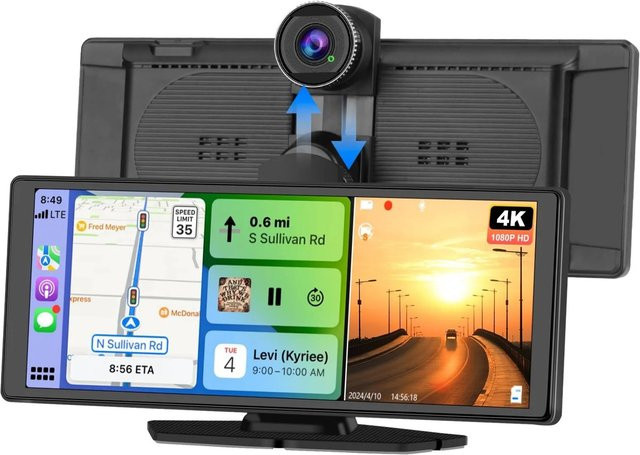 Junsun 10 Zoll Wireless Carplay 4K Dash Cam in Schwarz - Bild 1