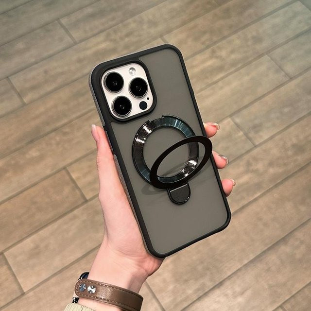Yiran MagSafe Handyhülle mit Farbblock-Design und Drehständer für iPhone 16 15 14 13 12 11 Pro Max, mattiertes magnetisches Case in Grau - Bild 1