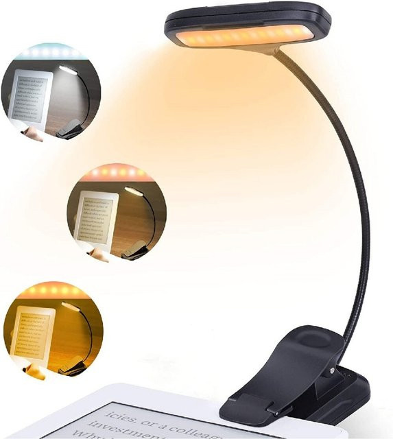 Mini USB LED Leselicht mit Clip zum Aufladen, tragbare Buchlampe und Nachtlicht in Schwarz und Weiß - Bild 1