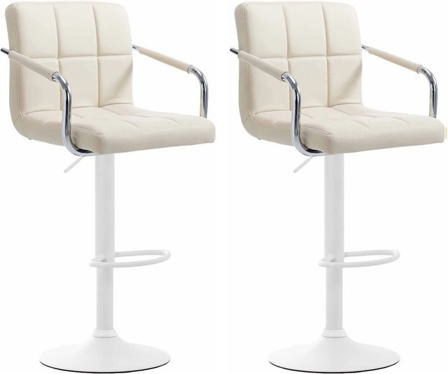 DELUKE 2er Set Barhocker MINOR aus Kunstleder in Creme Weiß, höhenverstellbare Tresenhocker mit Lehne und 360 Grad Drehsitz, B/T/H: 54 x 46 x 91 cm - Bild 1