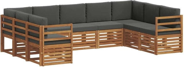 vidaXL Sofagarnitur 9-teilig aus Massivholz Akazie in Natur und Anthrazit mit Sitz- und Rückenkissen im U-Shape Design - Bild 1