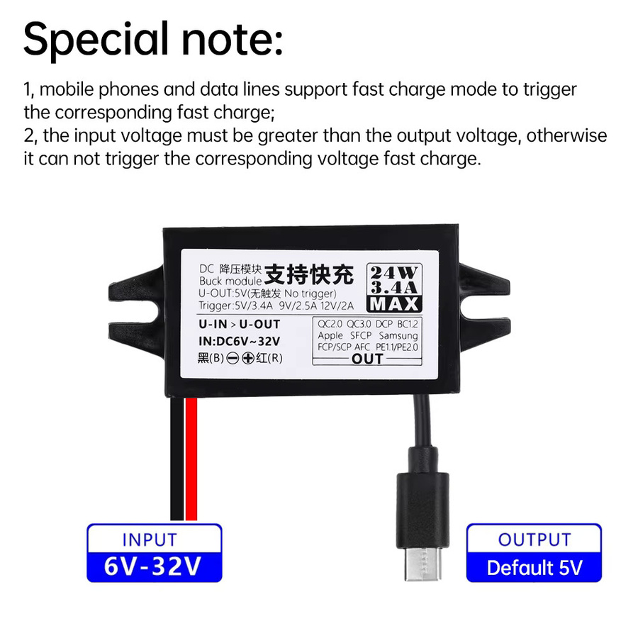 Wasserdichter DC-DC Step Down Konverter 6-30V auf 5V 9V 12V 24V mit USB-A und Typ-C Anschluss in Schwarz - Bild 4