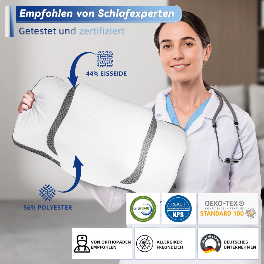 Orthopädisches Memory Foam Nackenkissen von IDEA in Weiß für Seiten-, Rücken- und Bauchschläfer, B/T/H: 67,3 x 38,2 x 13,8 cm - Bild 3