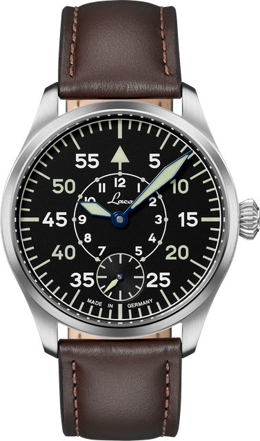 Laco Fliegeruhr, Handaufzug, Edelstahl, 42.5 mm, Leder, Schwarz, 10 ATM - Bild 1