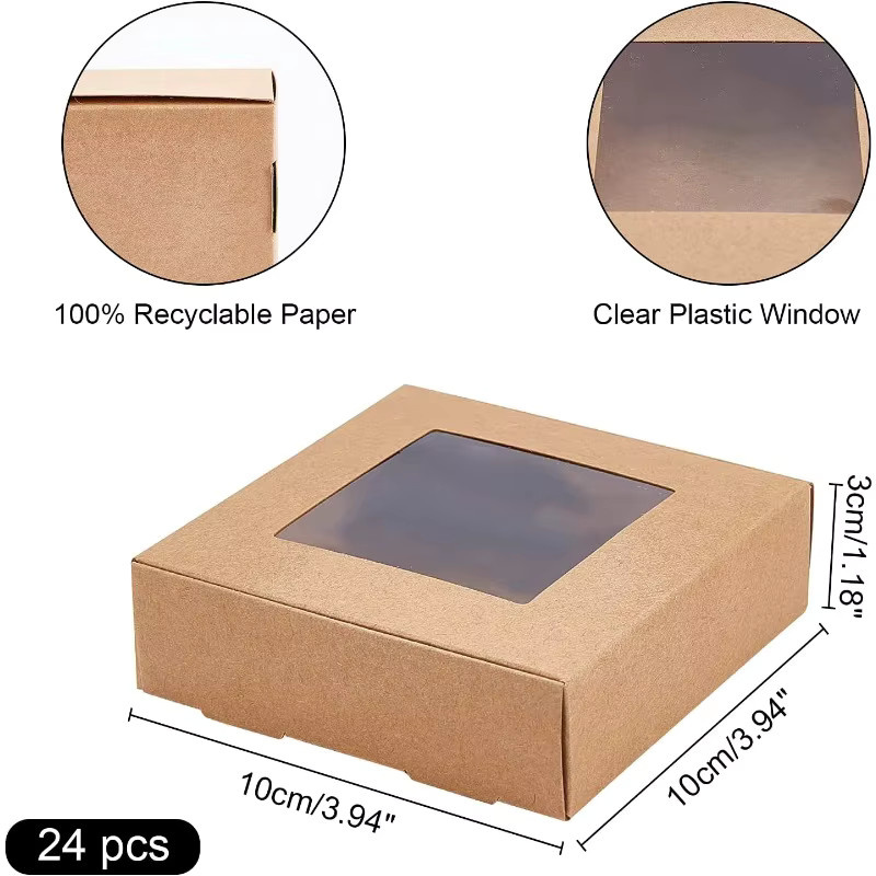 24er Set Kamel Kraftpapier-Geschenkboxen mit Fenster für Kekse und Schmuck, Braun, B/T/H: 10 x 10 x 3 cm - Bild 2