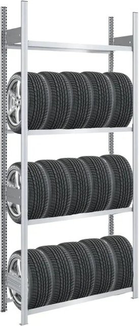 PROREGAL Tire Pro Reifenregal aus verzinktem Stahl, Farbe Silber, H x B x T: 250 x 100 x 43 cm, 4 Ebenen mit verstellbaren Regalböden und 150 kg Fachlast - Bild 1