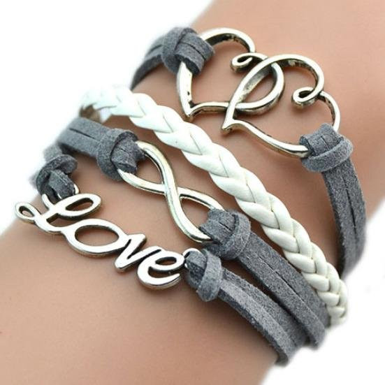 SILVERHOO Damen-Armband, Retro-Wolfskopf-Charm, Wachskordel, Kunstleder, gray - Bild 1