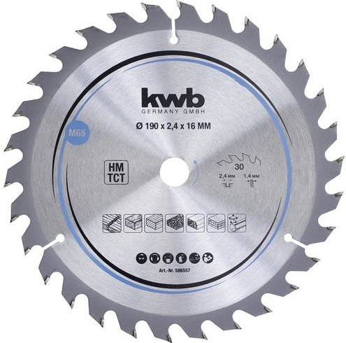 Kwb Hartmetall Kreissägeblatt für Holz und Kunststoff, Farbe: Silber, Durchmesser: 190 mm, Bohrung: 16 mm - Bild 1
