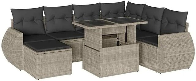 vidaXL 8-teilige Garten-Sofagarnitur aus Poly-Rattan mit Kissen in Hellgrau - Bild 1