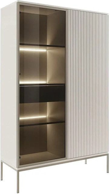 Vitrinenschrank Ovila von Vente-unique in Beige und Schwarz mit Glastüren, LED-Beleuchtung und Schubladen, Breite: 103,5 cm - Bild 1