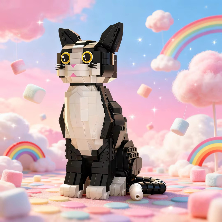 KNEW BUILT 3D Haustier Schwarze Katze, Mini-Baustein-Spielzeug, 800 Teile - Bild 3