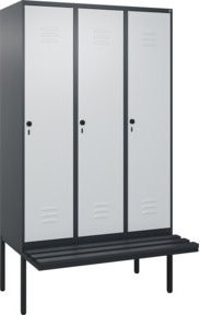 C+P Spind Classic PLUS Garderobenspind mit Sitzbank, 3 Abteile, Schwarzgrau, B/T/H: 212 x 120 x 81,5 cm - Bild 1