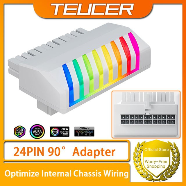 TEUCER ATX 24PIN 90 Grad Adapter für Motherboard in Weiß - Bild 1