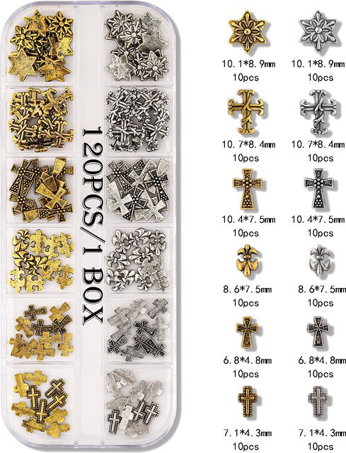Dark Vintage Cross Nail Patch Set, Gold & Silver, 120 Stück - Bild 1