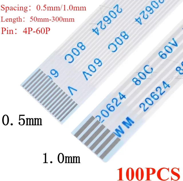 100 Stück FPC FFC Flachbandkabel in Weiß mit 0,5 mm Rastermaß und verschiedenen Pin-Ausführungen - Bild 1