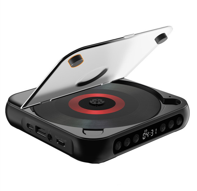 Bytelike Tragbarer Bluetooth-CD-Player mit USB-C-Schnellaufladung in Schwarz - Bild 1