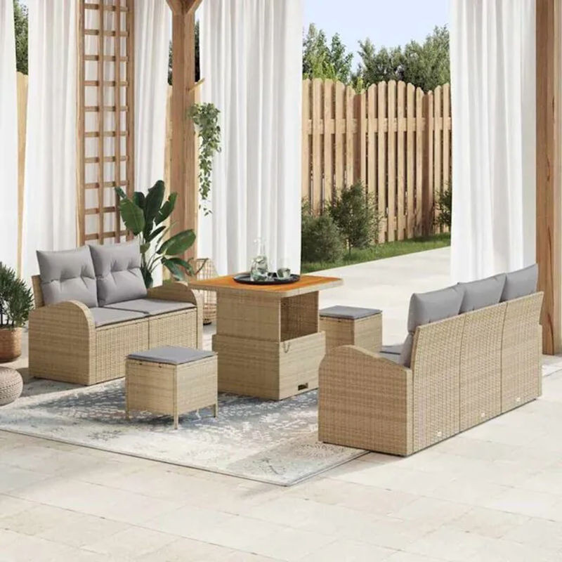 vidaXL Garten-Sofa-Set aus Polyrattan und Akazie, 8-teilige Loungemöbel-Garnitur in Beige und Grau, B/T/H: 80 x 80 x 71 cm - Bild 1