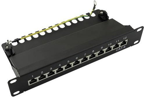 LogiLink NP0046 12 Port Patch-Panel CAT 6 in Grau und Schwarz, Breite: 254 mm, 1 HE - Bild 1
