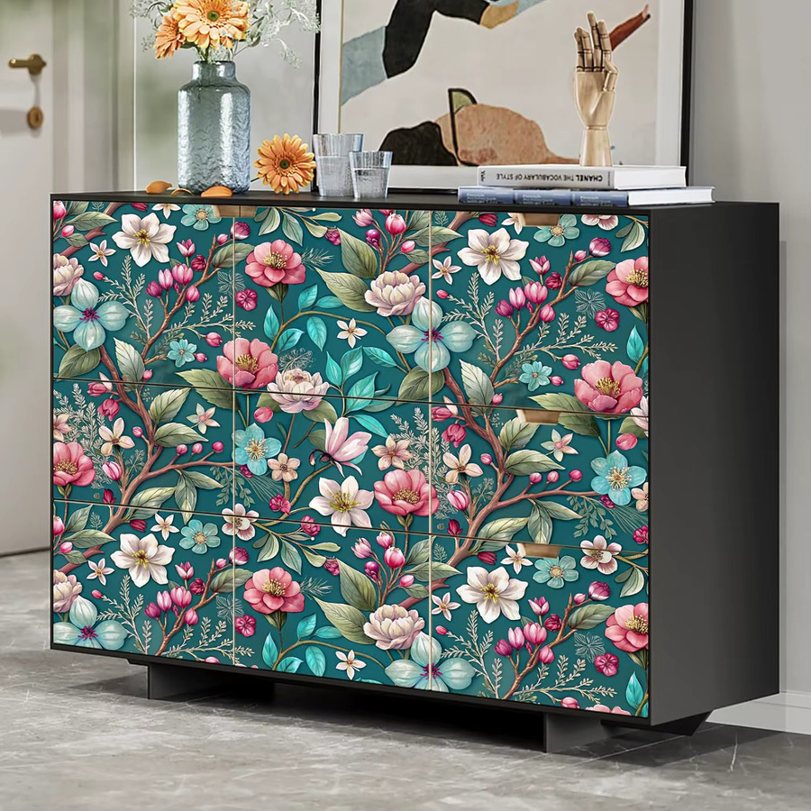Selbstklebende Blumen-Tapete von Meihodan in Grün, modernes strukturiertes Vinyl-Kontaktpapier zum Abziehen und Aufkleben - Bild 4
