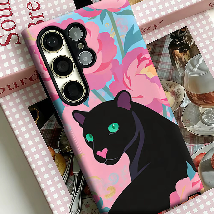 Black Panther Peony Handyhülle für Samsung Galaxy S26 S25 S24 S23 Ultra Plus, stoßfeste doppelschichtige robuste Rückseite, Mehrfarbig - Bild 4