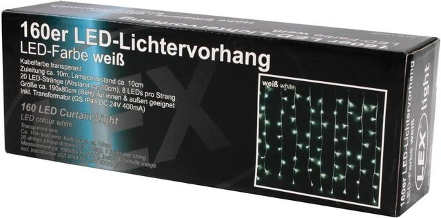 Lex LED Lichtervorhang Weihnachtsbeleuchtung Weiß für Außen und Innen mit 160 LEDs - Bild 1