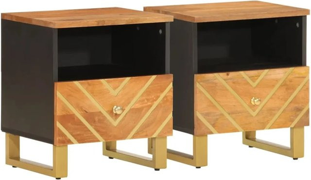 vidaXL Nachttische 2er-Set aus Massivholz Mango in Braun und Schwarz - Bild 1