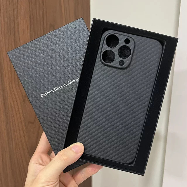Aramid-Carbonfaser Schutzhülle für Apple iPhone 12 13 14 15 16 Pro Max Plus Mini in Schwarz - Bild 1