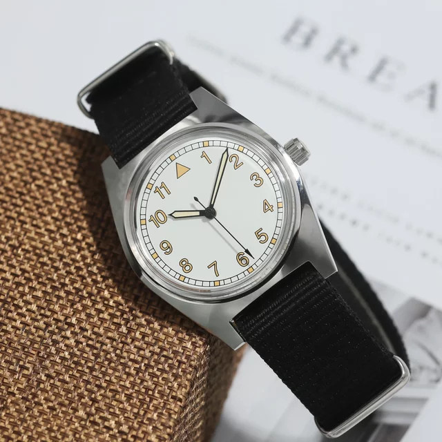 HEIMDALLR Armbanduhr, Vintage, Handaufzug, 36 mm, Herren, Weiß, Textil/NATO - Bild 1