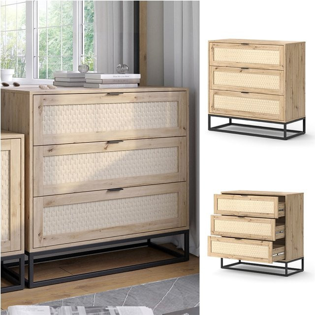 Vicco Kommode Natal in Eiche mit 3 Schubladen, Farbe Braun/Beige, B: 92,0 cm, H: 92,5 cm - Bild 1