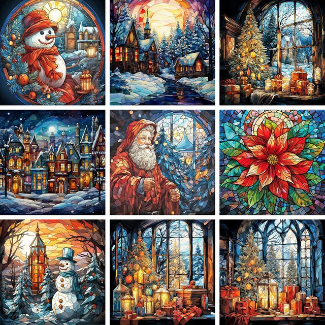 YUTTEE Diamond Art Painting Kit Weihnachtsbaum Winterlandschaft mit Schneemann als Wanddekoration, Mehrfarbig - Bild 1