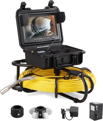 VEVOR Kanalkamera zur Rohrinspektion mit 91,5 m Leitung, 23 cm Bildschirm, DVR-Funktion, IP68-Kamera mit 12 einstellbaren LEDs und 16 GB SD-Karte in Schwarz - Bild 1